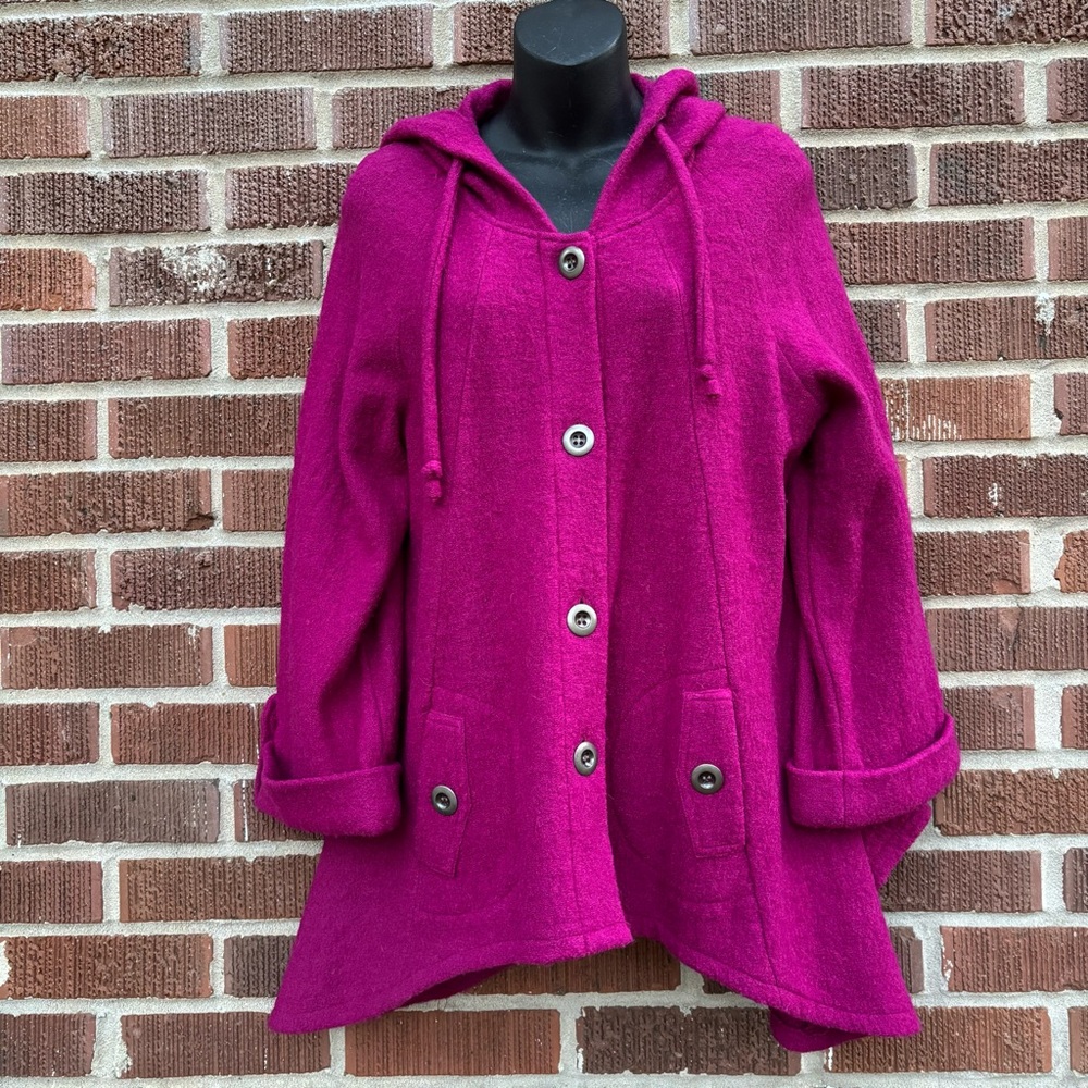 For Cynthia Magenta Button-Up Pea Coat